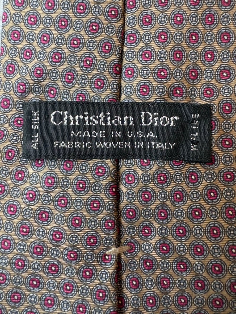 Vintage Christian Dior Silk Tie Medallion Pattern Made in USA / Italy Fabric